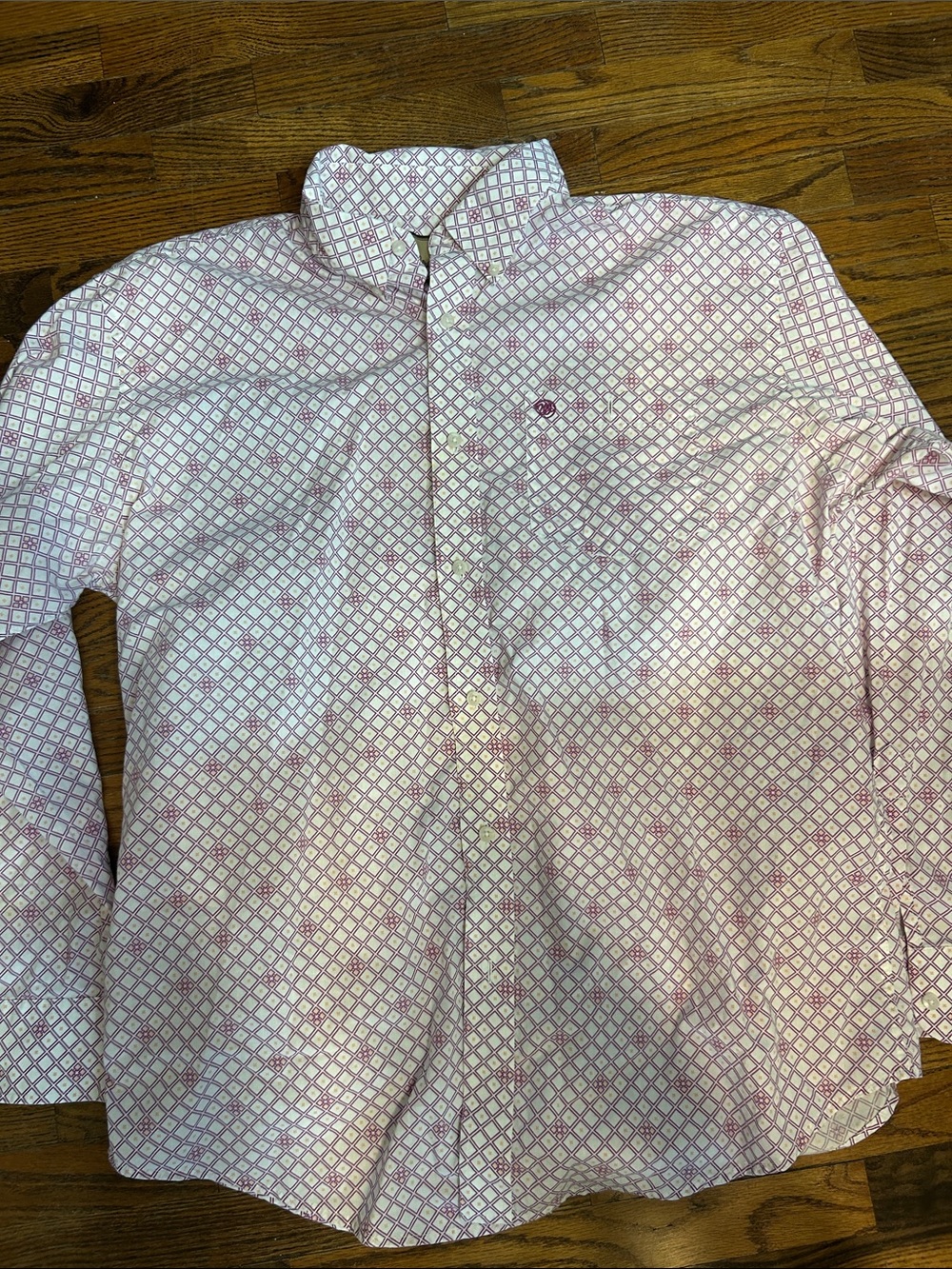 Wrangler White and Pink Geometric Button-Down Shirt